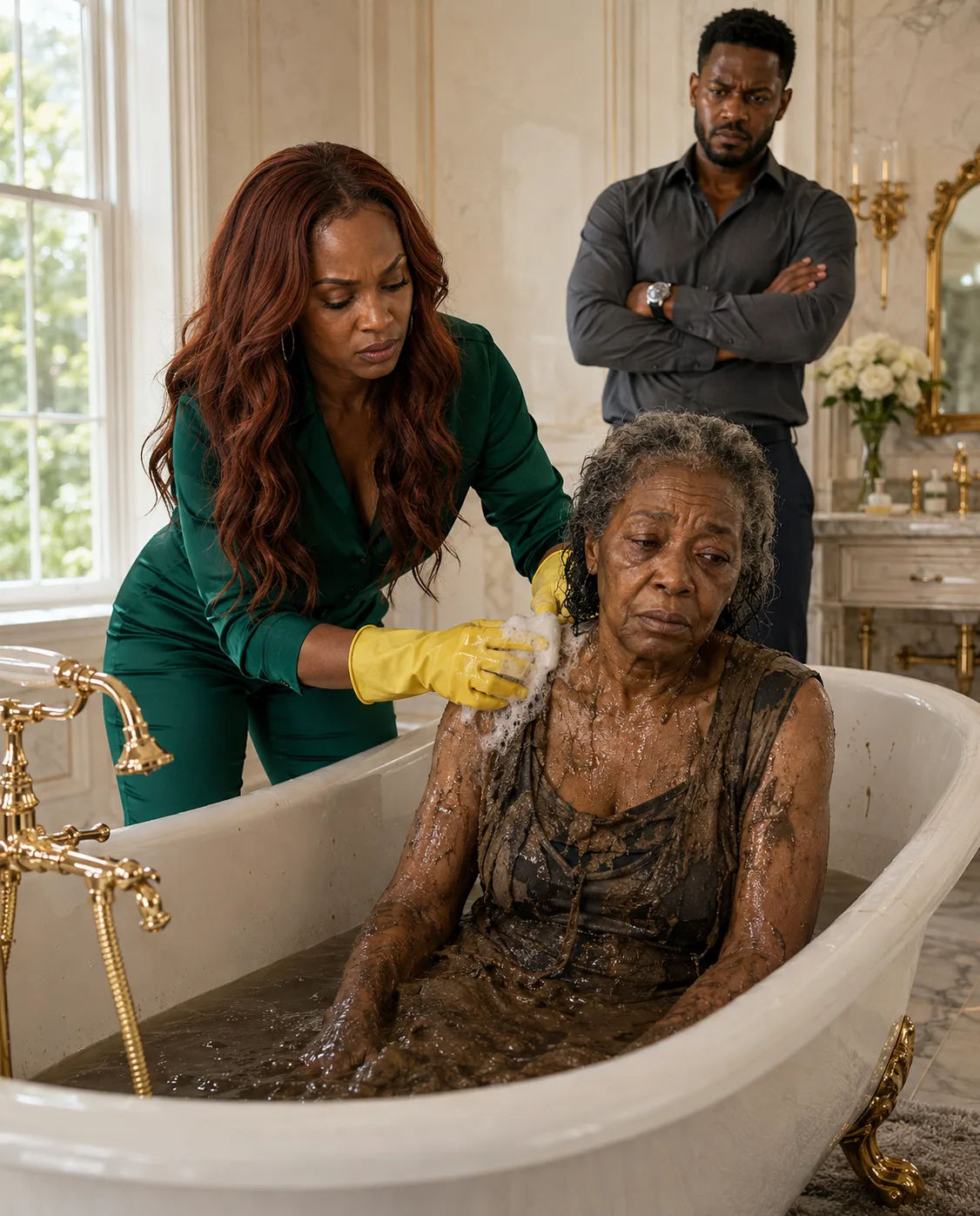 My Millionaire Husband Brought a Homeless Elderly Woman Home and Ordered Me, “Bathe Her Yourself. I Don’t Want the Staff to Do It.” I Put on Gloves in Disgust, but When I Cleaned Her Shoulder, I Saw a Crescent-Shaped Mark. I Dropped the Sponge, Took Out a Locket I Had Kept for 20 Years, and Started Crying… Because That Woman Wasn’t a Stranger.