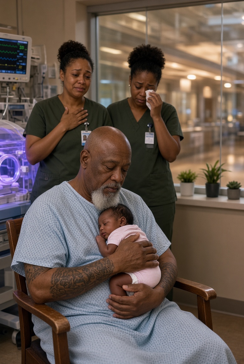 The whole NICU went quiet when a huge, tattoo-covered biker asked to hold the newborn baby nobody had ever come to see. But after he stayed sitting in that same chair for 12 hours straight, the nurses spotted something on his wrist that uncovered a heartbreaking secret