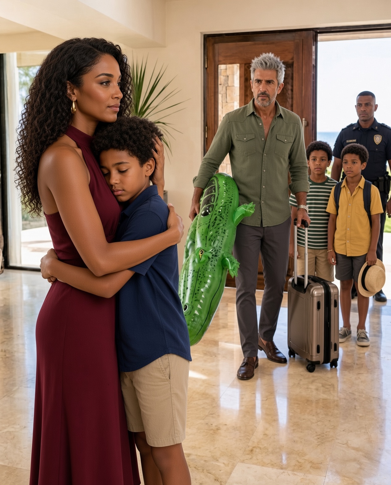 My Husband Left Our 8-Year-Old Son Alone for Six Days While He Took His Biological Children on a Beach Vacation—When He Came Home, the Police Were Waiting at the Door. He Froze and Asked, “What Are They Doing Here?”