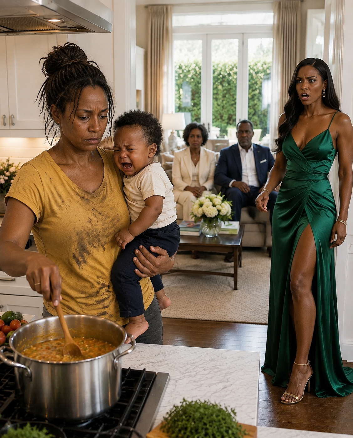 I Got Home Nearly Three Hours Early and Stopped Cold When I Found My Mother Preparing Dinner for My Husband’s Family While Carrying My Son on Her Back—They Never Imagined the Woman They Dismissed Had Been Quietly Documenting Everything for Months and Secretly Owned the Estate Across the Street