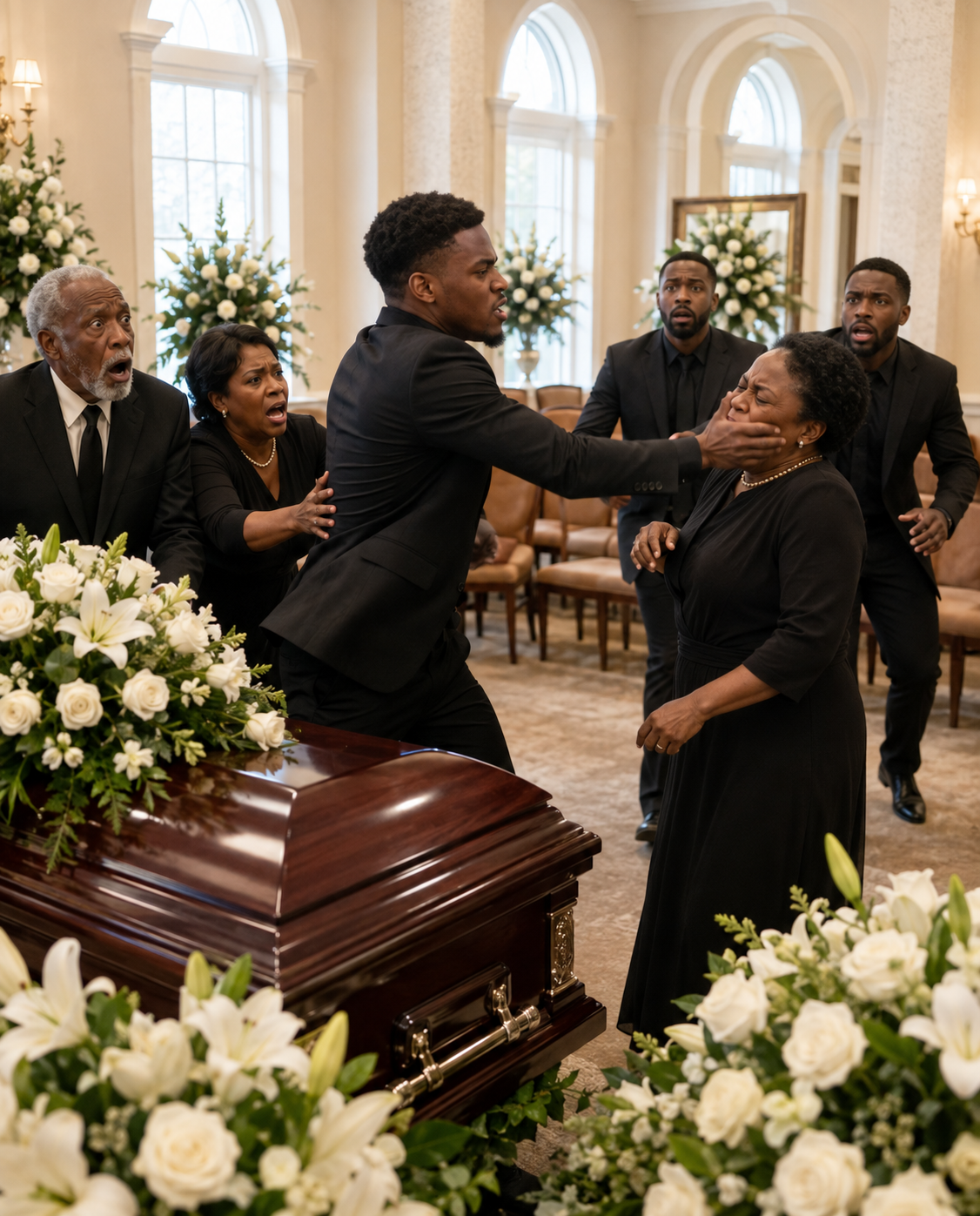 My brother punched me at Dad’s funeral because I refused to hand him the safe key. Blood stained my black dress while relatives dragged him away. “She’s stealing my inheritance!” he screamed. I opened the safe in front of everyone. There was no money inside—only documents proving he had drained Dad’s accounts months earlier.