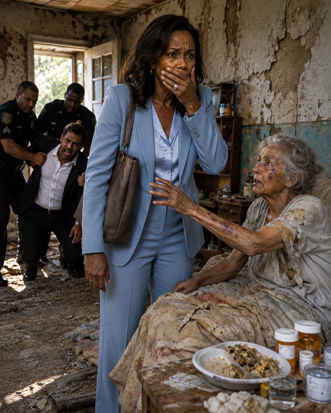 I came home from a business trip expecting silence, not a note from my husband: “Take care of the old woman in the back room.” When I opened that door, I found his grandmother barely alive. Then she grabbed my wrist and whispered, “Don’t call anyone yet. First, you need to see what they’ve done.”