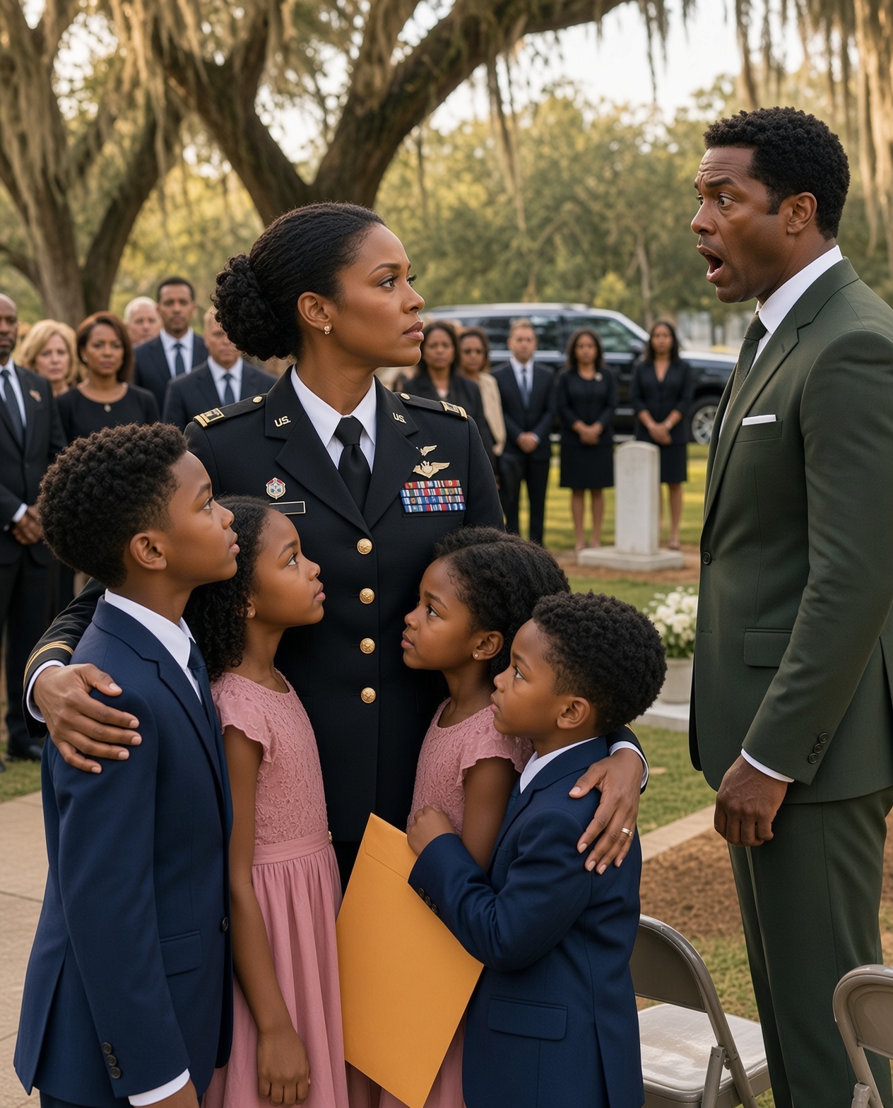 I walked into my ex-husband’s family funeral with five children at my side, and the whispers started before we even reached the grave, but the moment he finally looked at them and saw his own face reflected in all five, the woman who helped destroy my marriage turned so pale I knew the past was about to collapse in front of everyone…