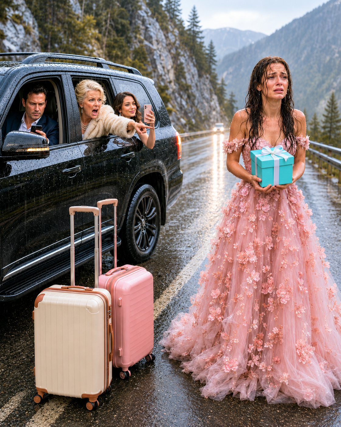 I went to my in-laws’ house for the first time when my mother-in-law rolled down the car window and coldly said, “We don’t take strangers. You can walk there by yourself.” My husband didn’t even look up from his phone. I silently got out and walked through the rain, but before I left, I shared my location… 30 minutes later, his entire family was calling me in a panic.