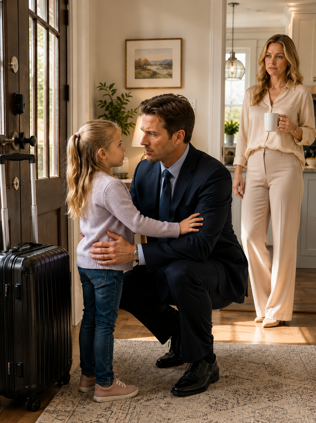 Just Before I Left For A Business Trip, My Six-Year-Old Daughter Clung To Me And Said, “Daddy, Please Stay. She Puts Something In My Drink When You Are Gone.” I Acted Like I Was Leaving, Canceled The Flight Nearby, And Soon Found Security Footage My Wife Thought Had Been Erased.
