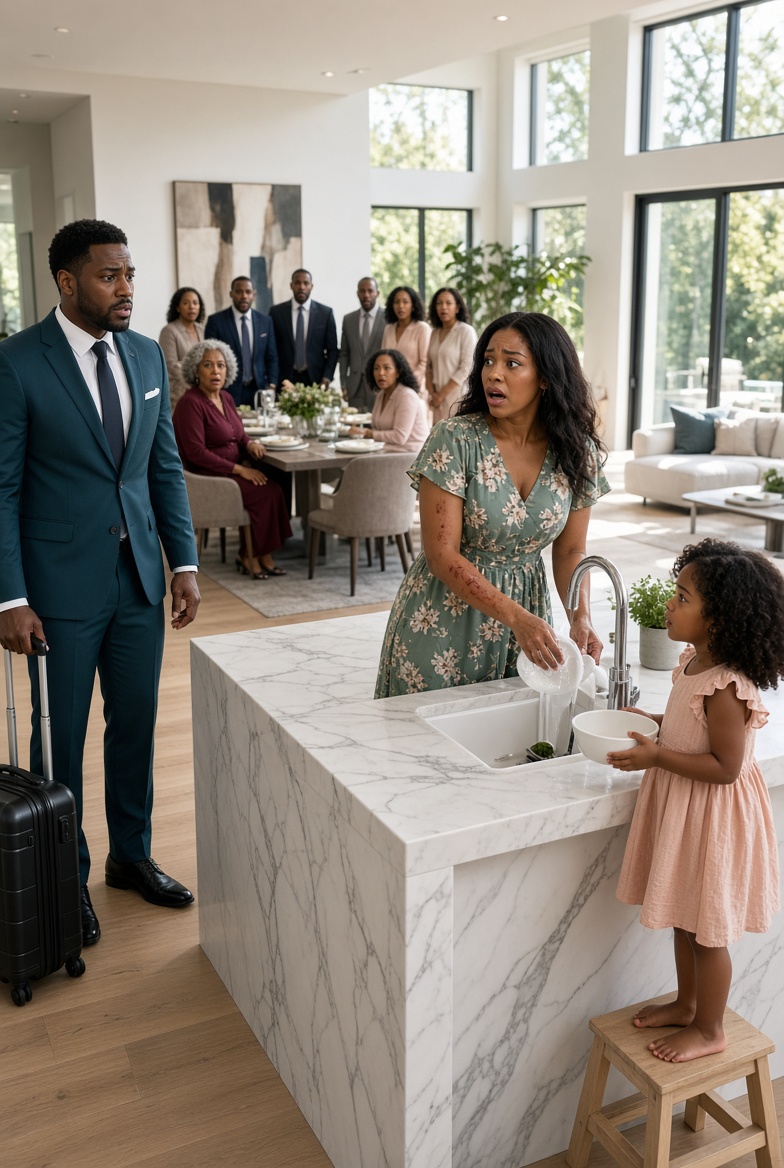 “I came home two days early from my trip and found 20 of my mother’s guests eating in my house while my wife and my 5-year-old daughter washed dishes with burned hands. ‘If you don’t finish, you don’t eat,’ I heard. I didn’t yell. I took out my phone, called 911… and then my daughter mentioned a locked drawer.”