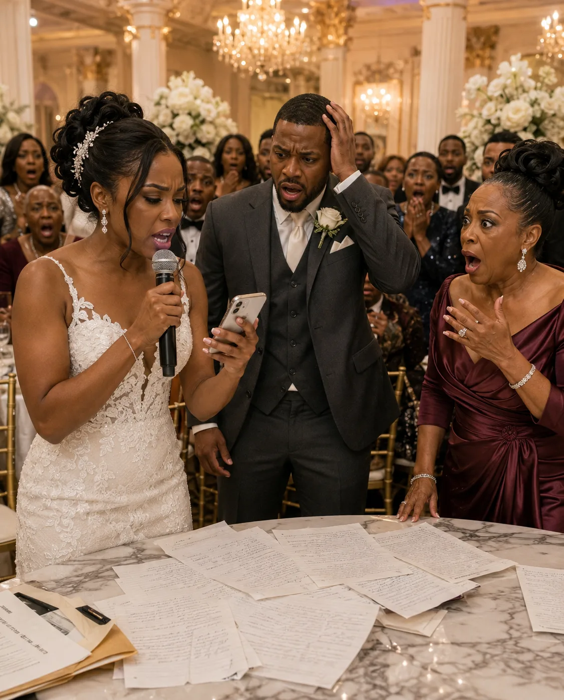 At our wedding reception, my husband announced that his mother would be taking over my apartment. I calmly grabbed the microphone and exposed the truth in front of every guest, destroying their entire plan on the spot.