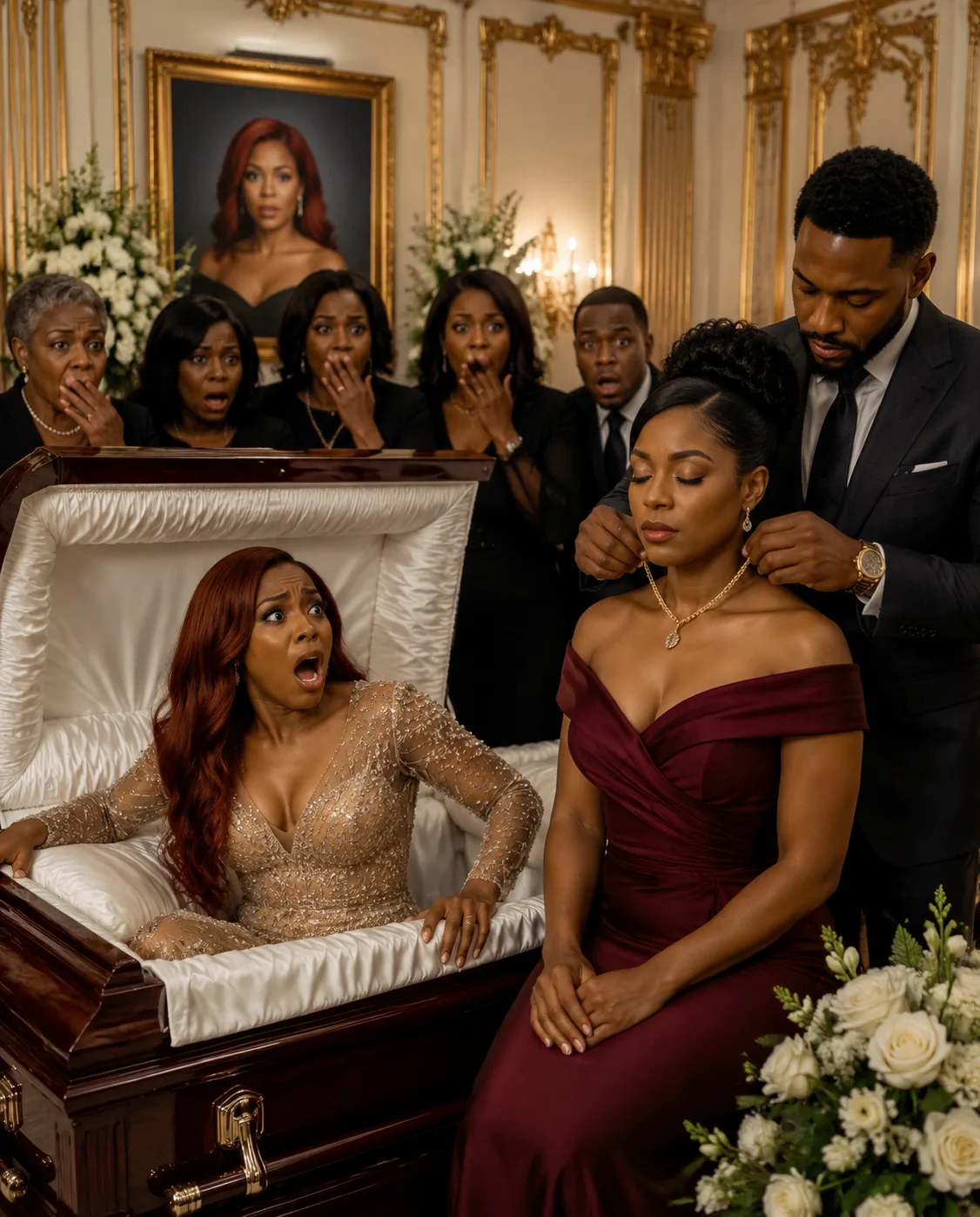 “My funeral was held all morning, and I woke up just as my husband was putting my gold necklace on my sister. I heard him say, ‘She won’t need it anymore.’ I didn’t scream or open the coffin. I stayed completely still, listening as they talked about a 500,000-dollar life insurance policy… until they mentioned who had prepared my last drink.”