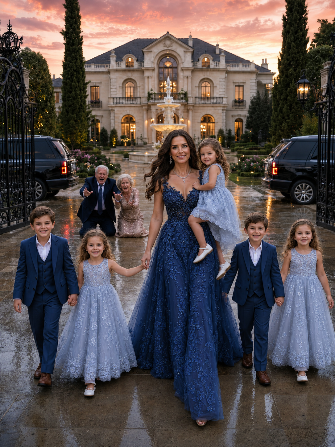Eight days after my husband’s funeral, my father-in-law threw me and my six children out into a raging storm. They were soaked, terrified, and nowhere to go—until their mother quietly spoke the one name written on the property deed… and his face instantly turned white.