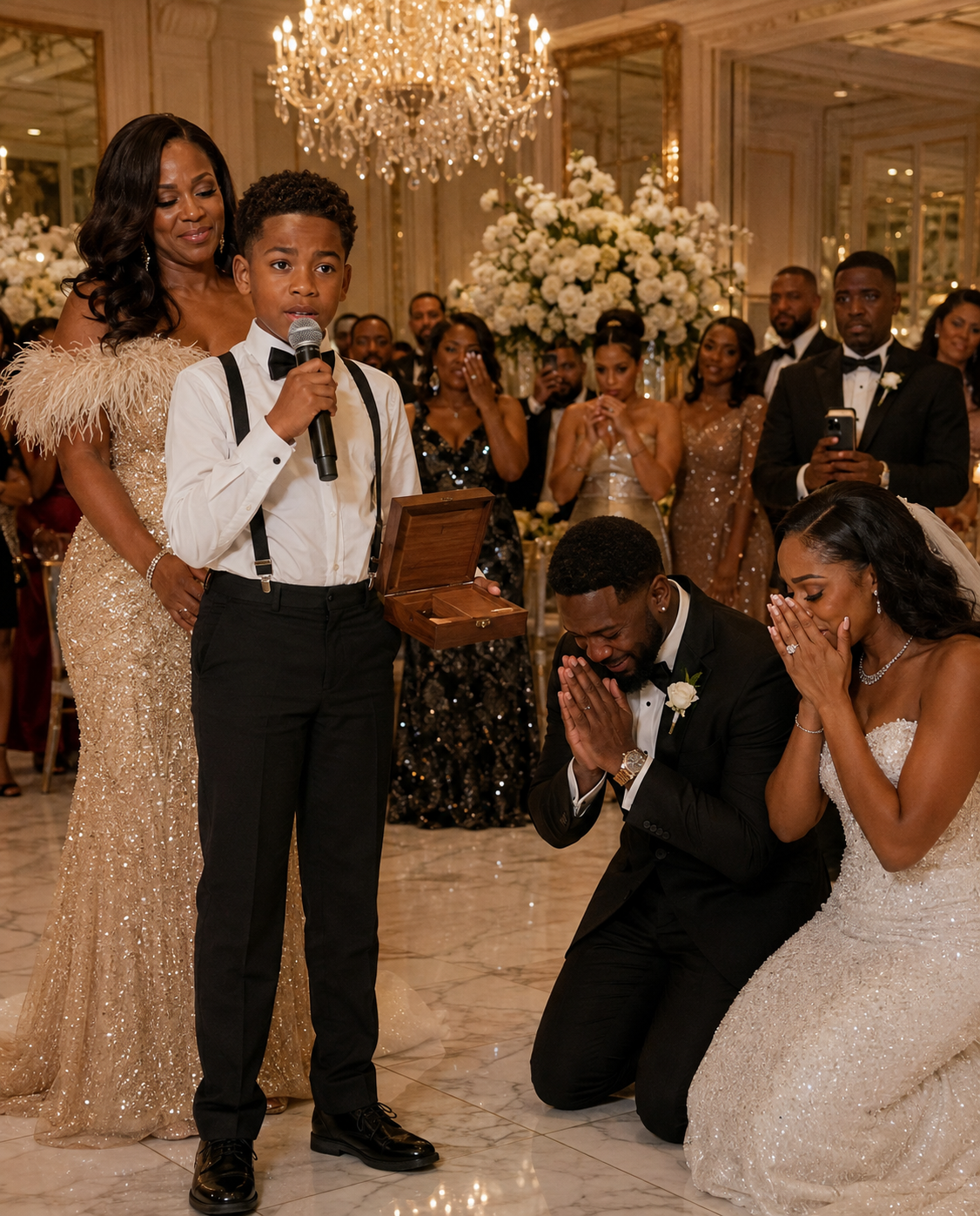 My ex-husband cheated on me, left me and our son, and still invited us to his wedding. During his speech, he laughed and said, “Leaving that trash was the best decision of my life!” The crowd burst into laughter. Then my son calmly took the microphone. “I brought a special gift for you, Dad,” he said, handing him a box. When my ex opened it, his scream silenced the entire room.