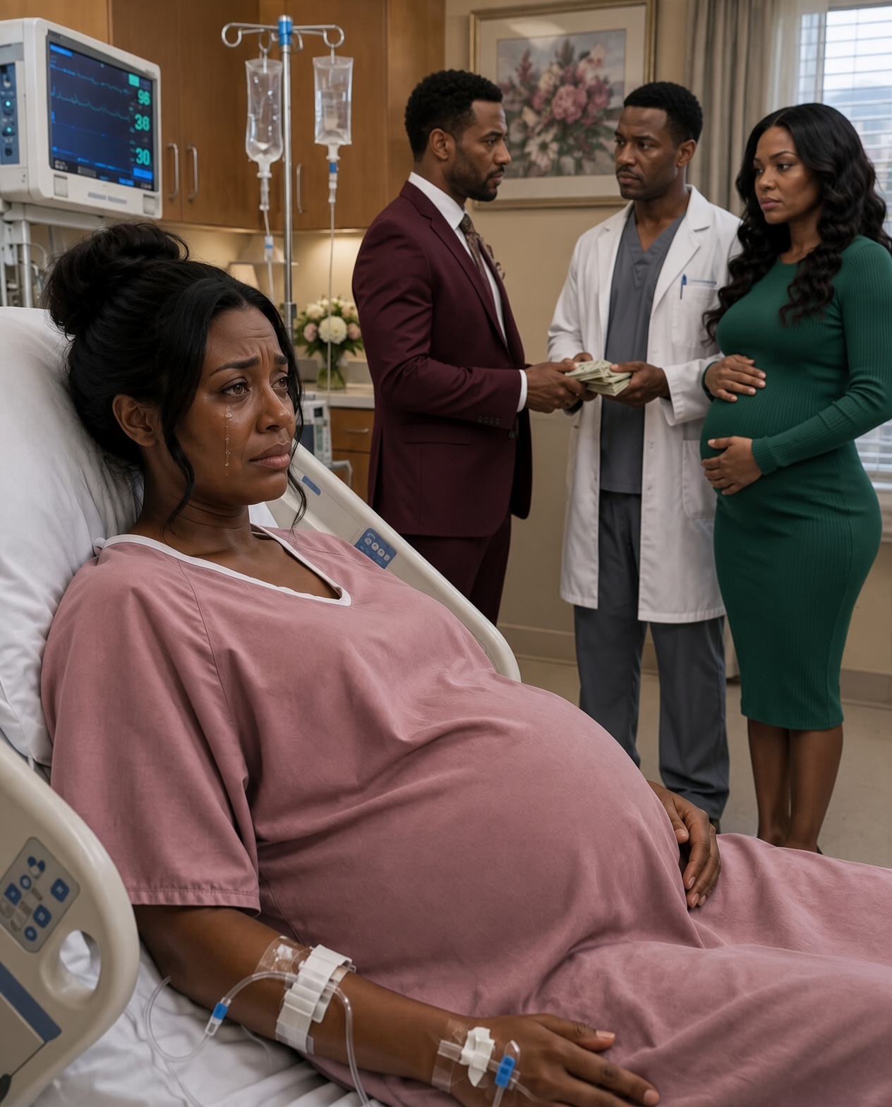 The Night Before I Gave Birth, I Overheard My Husband Secretly Offer the Doctor $500,000 to Make Sure I Died During Delivery So He Could Start a New Life With His Five-Months-Pregnant Mistress. I Pretended to Be Asleep — By the Next Day, His Plan Had Completely Backfired.