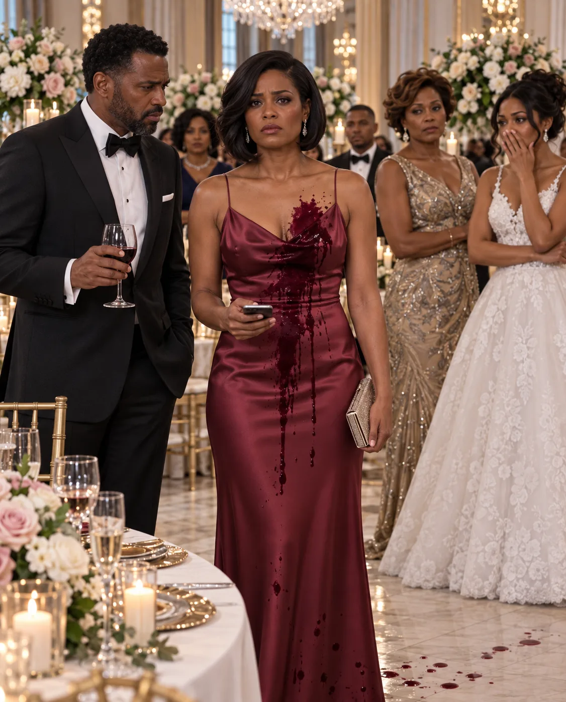At my sister’s nearly $300,000 wedding, my father suddenly spilled a glass of red wine across the front of my dress in front of almost 300 guests, then looked at me and said, “Somehow, you always manage to turn every family event into an awkward moment.”