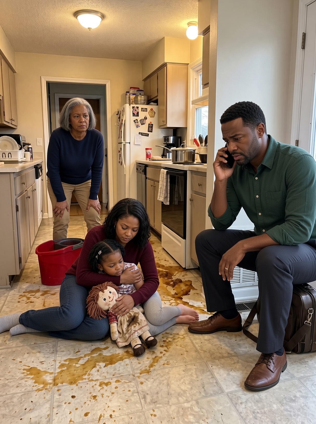 I Came Home From a Business Trip to Find My Wife and Daughter Barely Breathing on the Kitchen Floor — My Mother Stood Over Them With a Mop