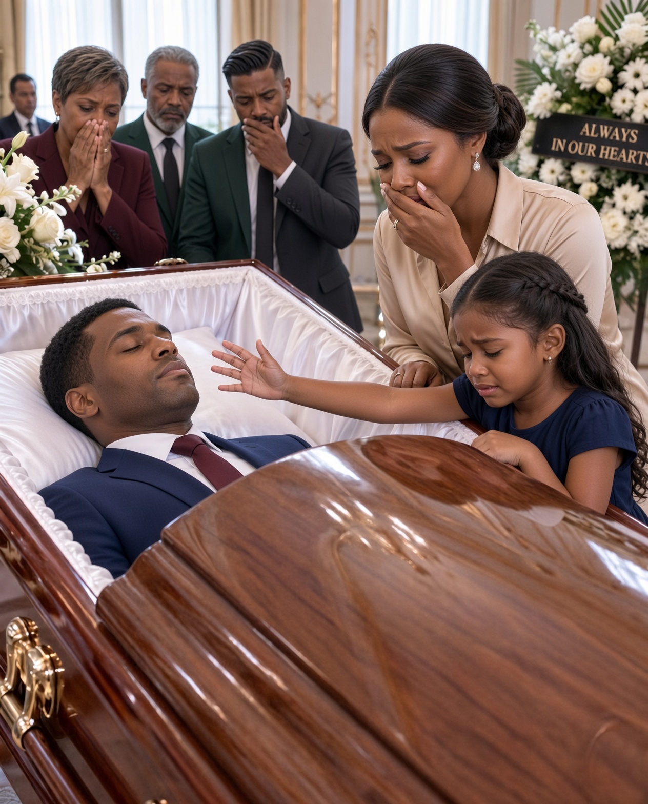 My 8-Year-Old Refused to Leave Her Father’s Coffin—Then She Whispered, “Mommy, Daddy Isn’t Dead”