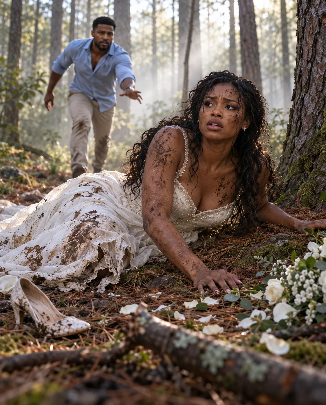 I found my fiancée lying in the woods, still wearing her torn wedding dress with rope marks around her wrists. Everyone swore she had run away from our wedding, but when she opened her eyes, she whispered, “I didn’t run away… someone in my family took me.” I didn’t argue. I kept a strange locket she was wearing around her neck, never imagining what that object would reveal.