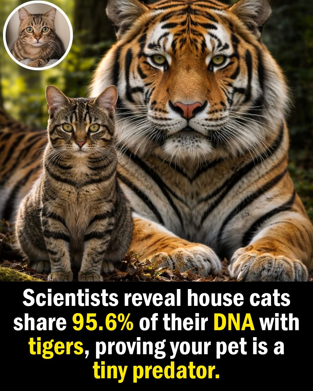 Did you know that your sleepy house cat shares approximately 95.6% of its DNA with wild tigers?