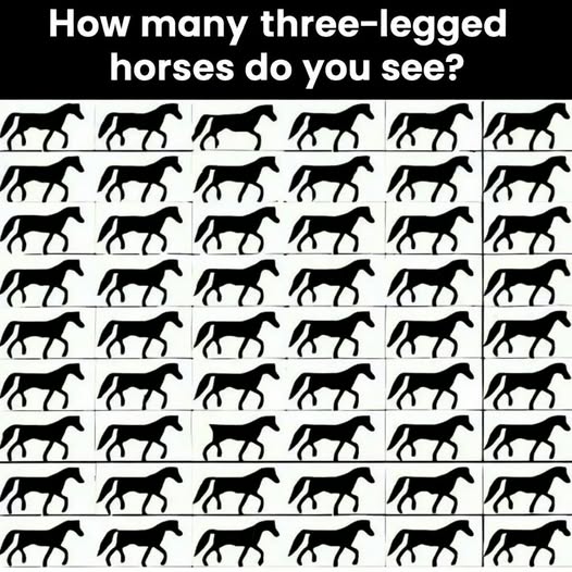 How many three-legged horses do you see?