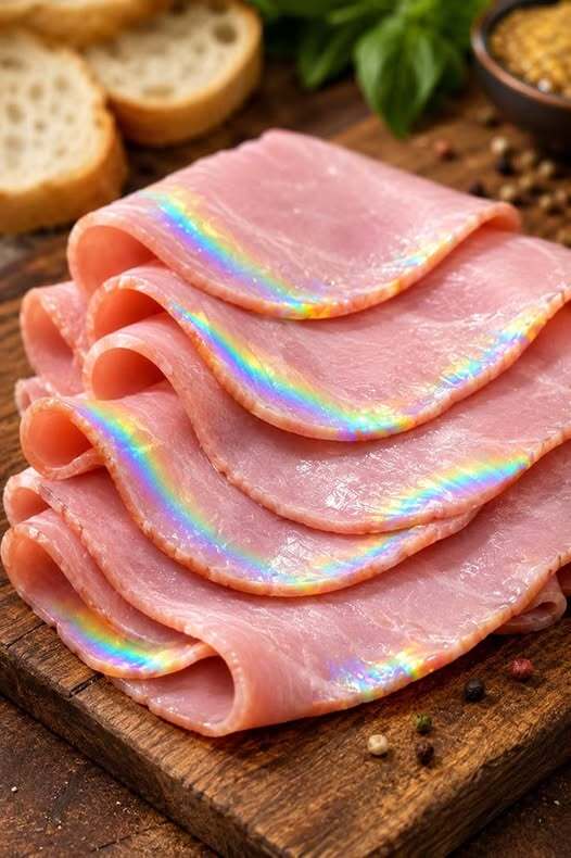 Pulled some deli ham from the fridge and noticed a rainbow-like sheen shimmering across the slices. Is that normal?