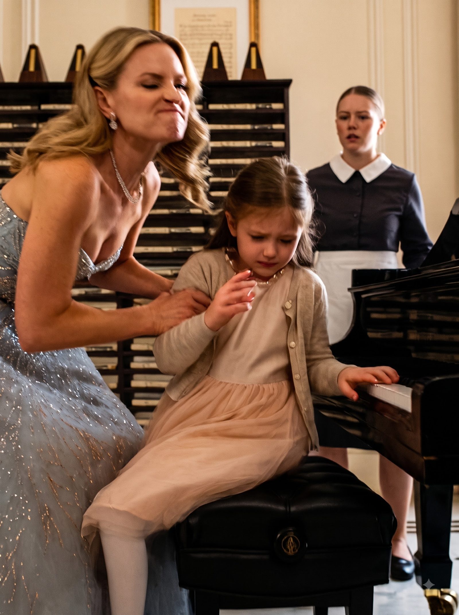 Celeste Wainwright violently shoved three-year-old Nora off the piano bench