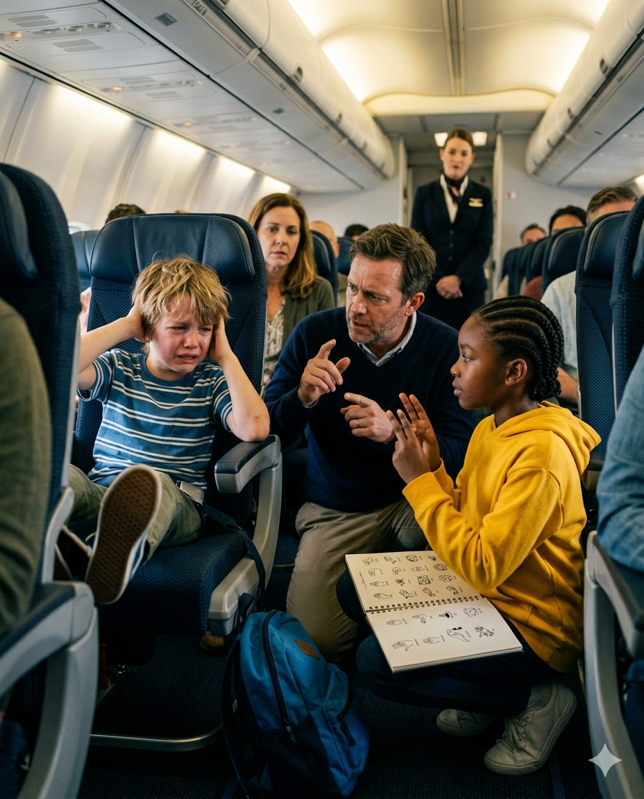 “Rich Dad Couldn’t Calm His Deaf Son on Flight — Then a Black Stranger’s Daughter Did the Impossible”