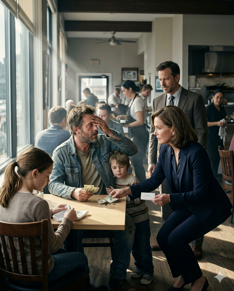 “Wealthy CEO Watches Single Dad Order Only Water for His Kids — What She Did Next Made Everyone Cry.”