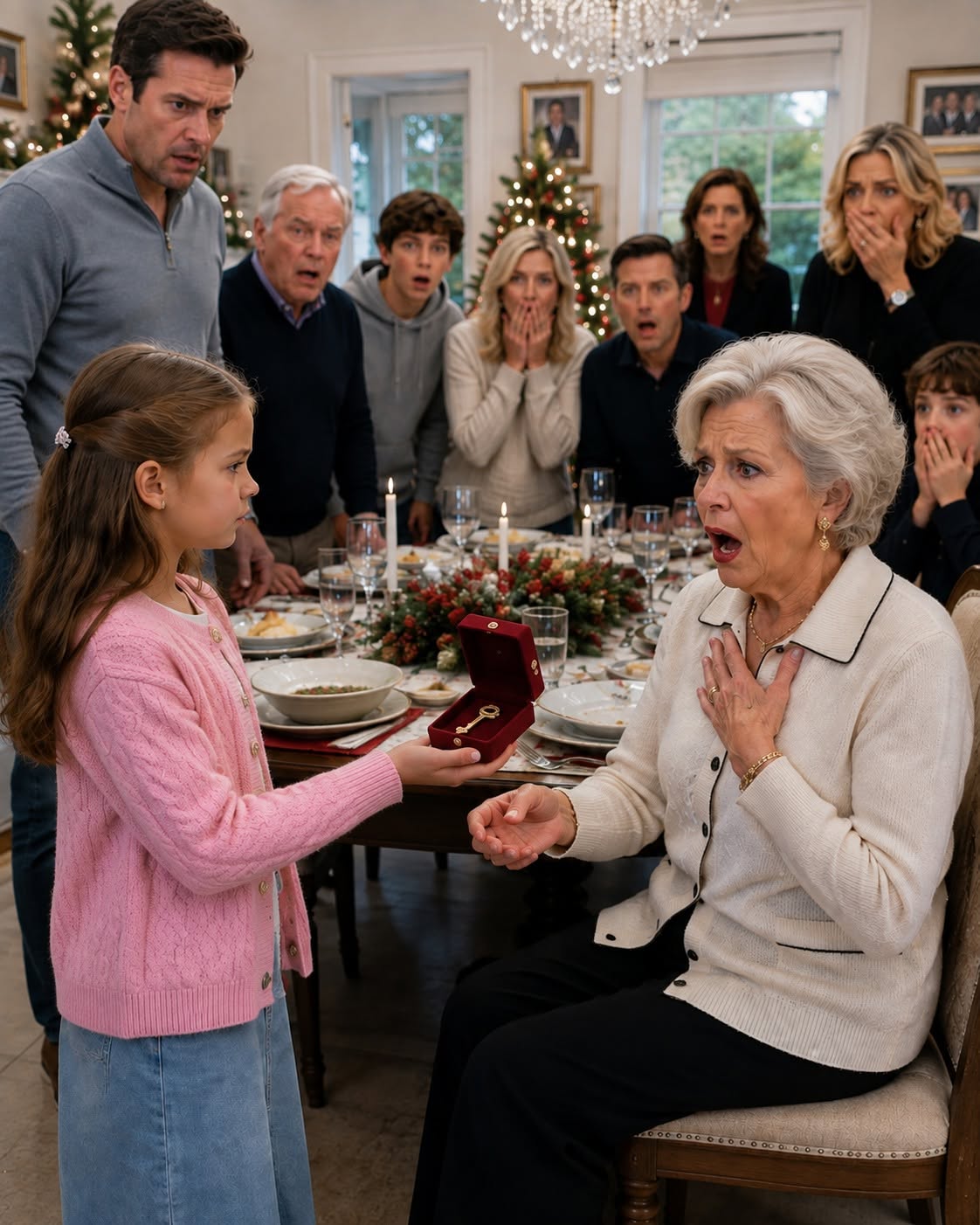 I never told my mother-in-law that my seven-year-old daughter, the child she treated like a “stray dog,” had the power to remove her from our lives. On Christmas morning, she gave every other grandchild cash and tablets, then handed Holly a cheap candle labeled “To Brandon’s Girl.” Holly calmly placed a small red box in front of her and said, “Dad told me to give you this if you ignored me again.” Gene opened it and screamed.