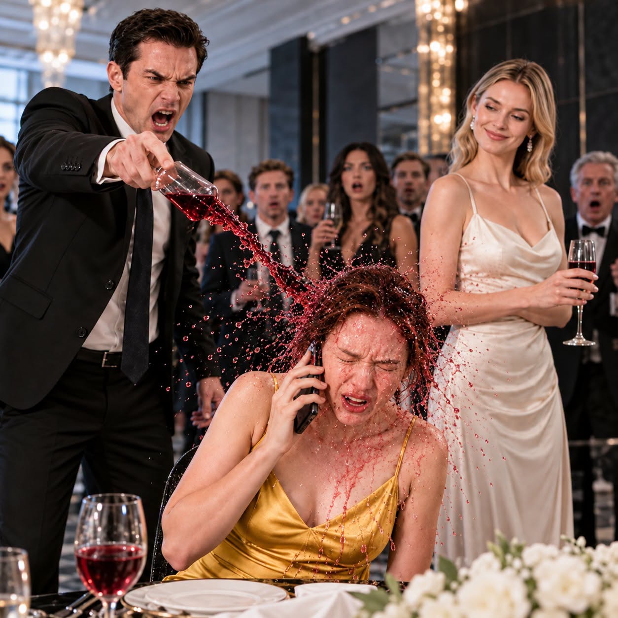 At his promotion gala, my husband threw champagne in my face. 'You pathetic hick!' he spat, before showing off his mistress in front of all the guests. I made one call: 'Fire the director immediately!'