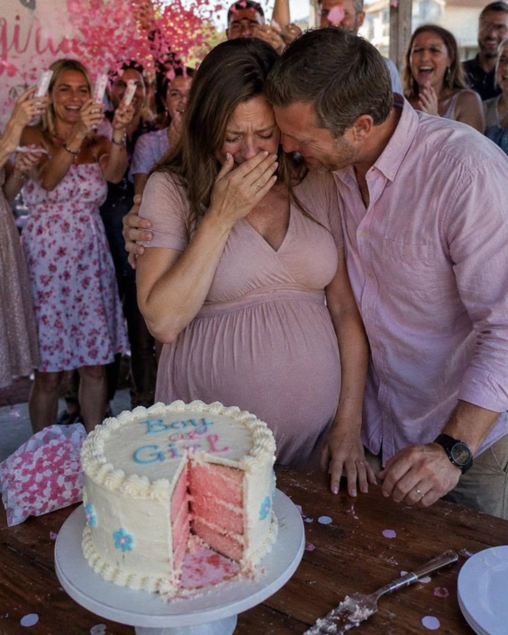 My daughter cut into her gender reveal cake and started crying — then the baker pulled me aside.