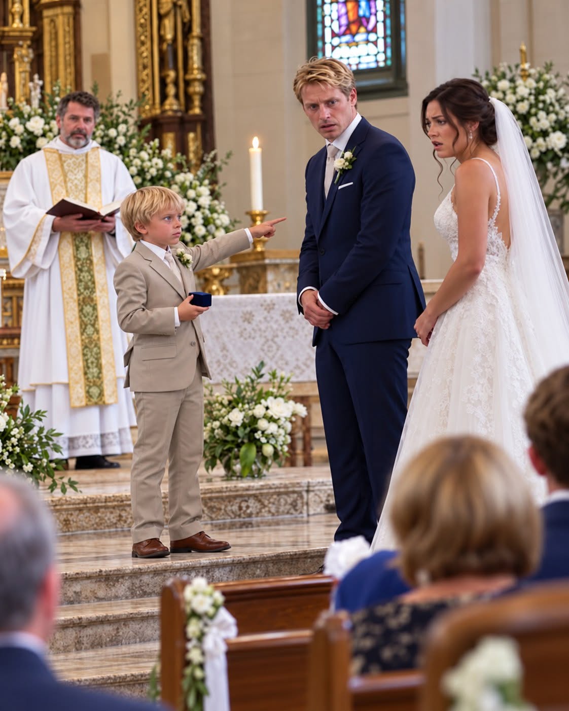 My late sister's son was our ring bearer—at the altar, he refused to hand over the rings, pointed at my fiancé and said, "Mom told me not to give them to him until you see this."
