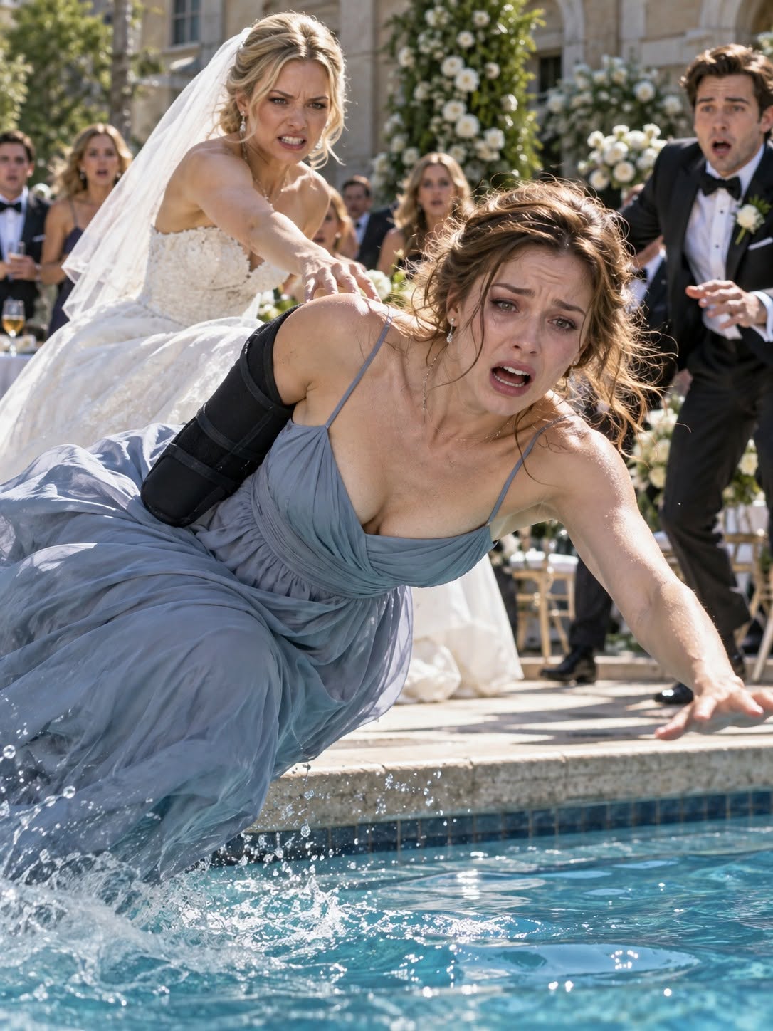 My sister pushed me into the pool at her wedding knowing my injured shoulder couldn’t catch my fall, then laughed while I stood there soaked and unable to lift my right arm.