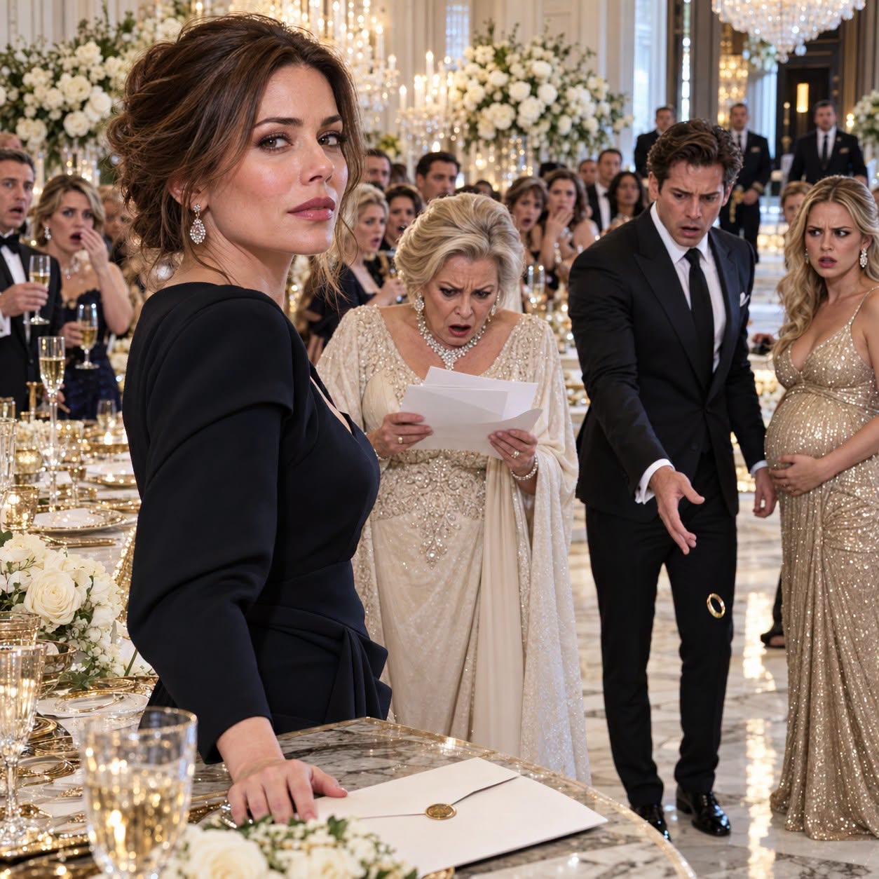 We finalized our divorce that morning, and before noon, my former mother-in-law had thrown me out of the house. Just hours later, she hosted an extravagant $800,000 celebration to welcome her son's pregnant new wife. More than a hundred guests were watching when I walked in, placed a sealed envelope on the table, and said, "This celebration is over." The moment she opened it, my ex-husband went pale and let his wedding ring fall from his hand.