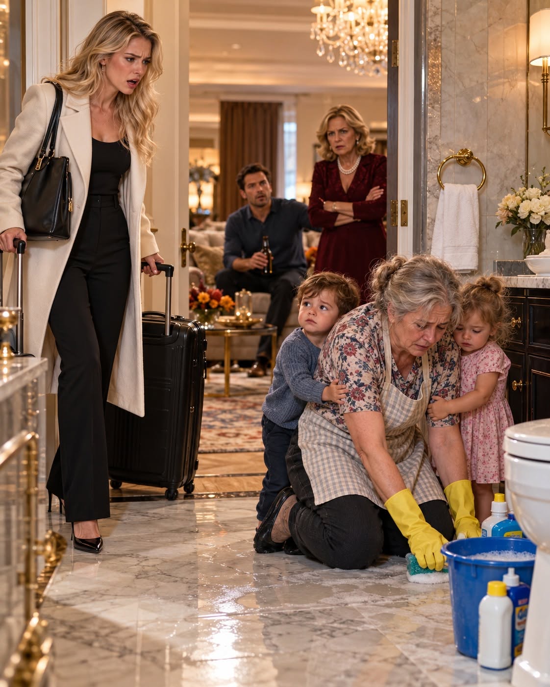 I landed three hours early from Boston for Thanksgiving, expecting my two-year-old twins to race into my arms. Instead, I found my sixty-eight-year-old mother on her knees scrubbing my mother-in-law’s toilet while my husband watched football in the next room. I was ready to take my children and leave—until I saw the finger-shaped bruises wrapped around my mother’s wrist.