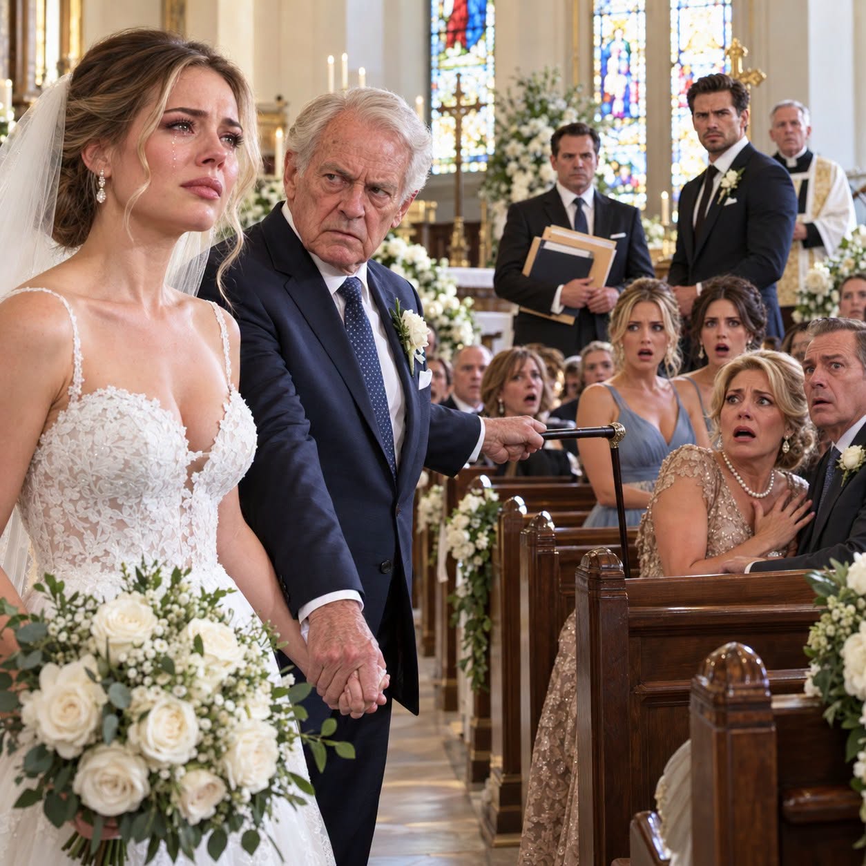 MY MOM WALKED MY SISTERS DOWN THE AISLE. TWICE. FOR MY WEDDING, SHE SAID: "I REFUSE TO WALK MY GREATEST REGRET TO THE ALTAR." SO MY 81-YEAR-OLD GRANDPA DID IT. HALFWAY DOWN THE AISLE, GRANDPA STOPPED. TURNED TO MOM. SAID 8 WORDS. THE WHOLE CHURCH GASPED IN HORROR. MY DAD’S SMILE VANISHED INSTANTLY. MY MOM WHISPERED IN PANIC