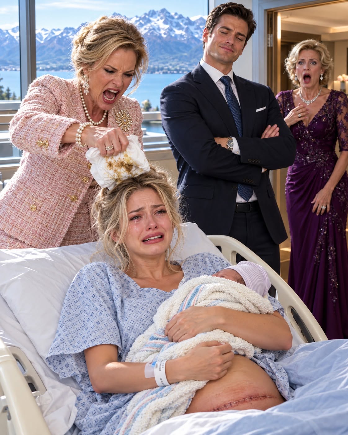 Six days after my daughter gave birth, I walked into her nursery and found her shaking on the floor while her mother-in-law pressed a diaper over her mouth to silence her. My son-in-law stood in the doorway and sneered, “You can’t even take care of your own child.” I wiped the tears from my daughter’s face, touched the hidden camera inside my pearl brooch, and smiled. “Good. Say it again.”