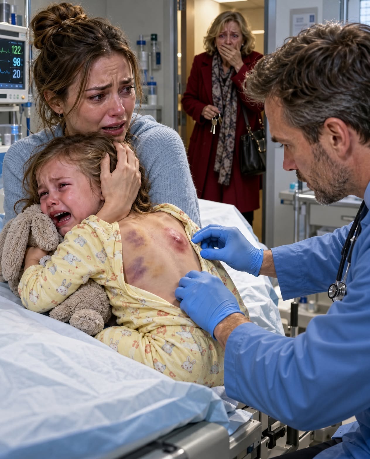 "“Mommy, it hurts! Don’t let Grandma touch me!” My three-year-old daughter’s screams ripped through our house at 1:47 a.m., but what terrified me even more was my husband barely lifting his head before muttering, “Leave her alone. I have work tomorrow.” Hours later, an ER doctor would find something buried beneath her skin, and the woman who called herself her grandmother would turn white with fear.