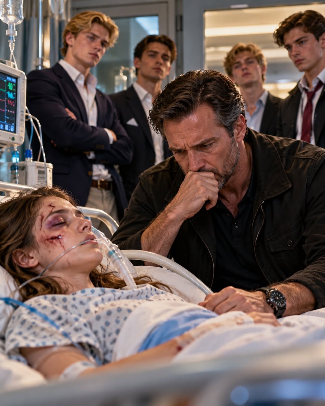 Four Wealthy Boys Put My Daughter in the Hospital, Then Told Everyone Their Families Could Make the Evidence Disappear — I Sat Beside Her Bed Without Saying a Word, Because They Had No Idea Who Her Quiet Father Used to Be… Until I Made One Phone Call
