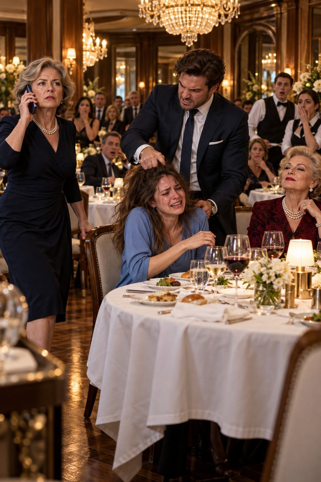 MY SON-IN-LAW GRABBED MY DAUGHTER BY THE HAIR IN A CROWDED RESTAURANT—AND HIS MOTHER APPLAUDED. BUT THE MOMENT I STOOD UP, HIS ARROGANT SMILE DISAPPEARED.