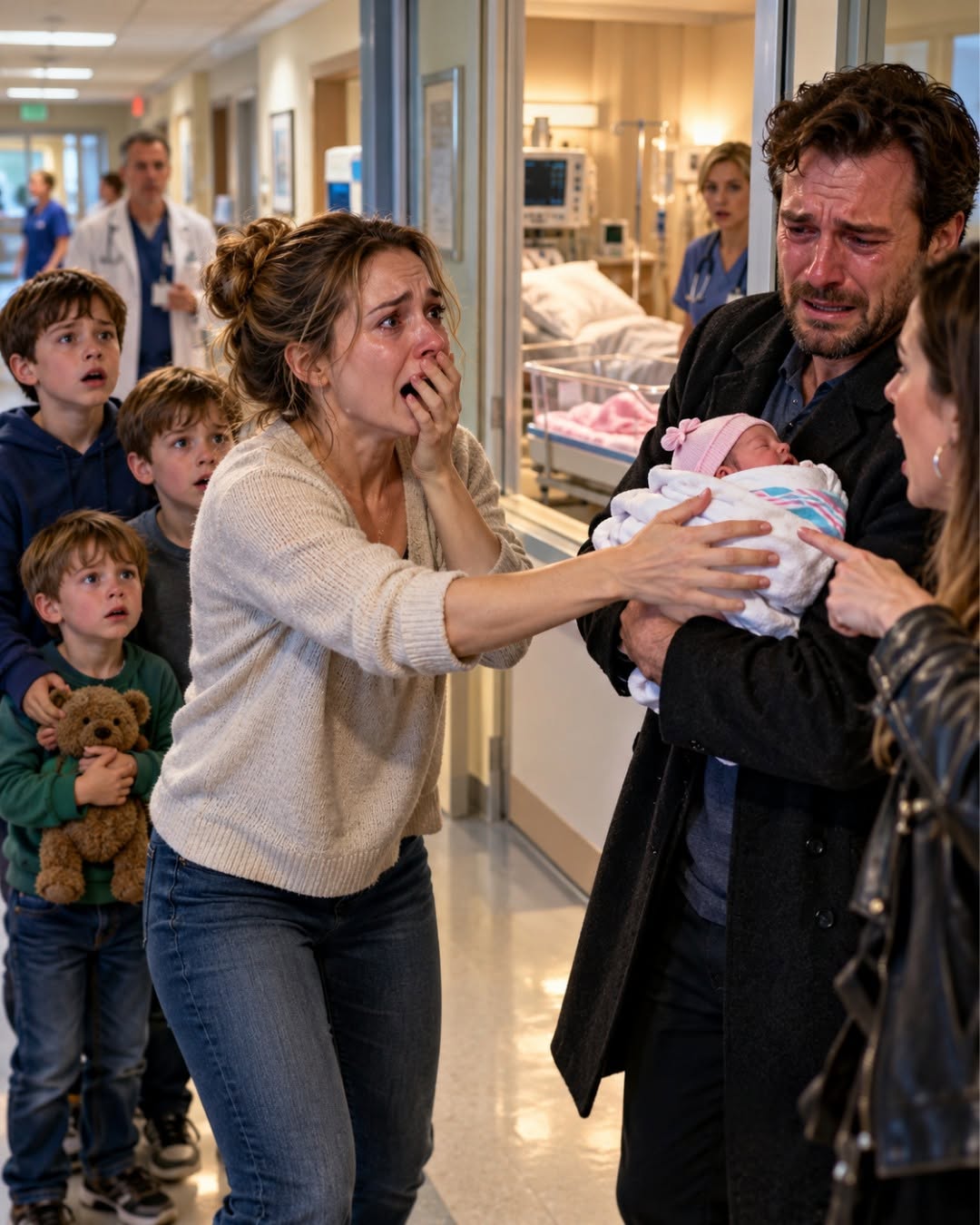 We already had 3 boys and gave up on our dream of a daughter; then my husband called me to the hospital holding a newborn girl — what he asked me in that hallway I still can't repeat out loud.