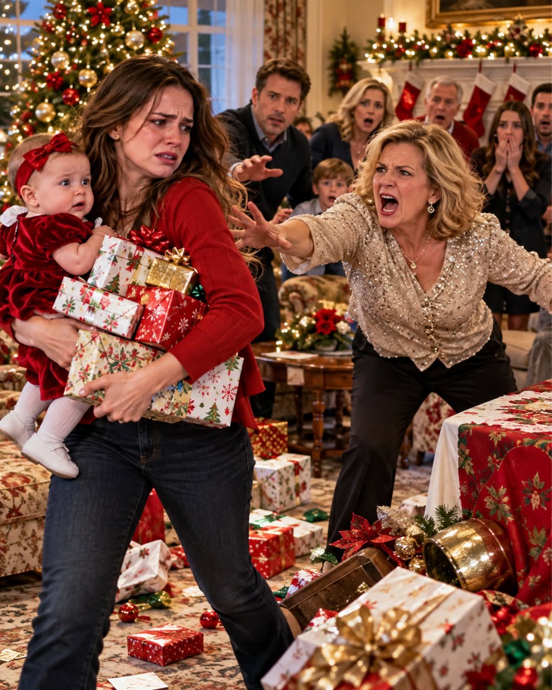 At Christmas, my mother made a cruel comment about my baby in front of the whole family. For a moment, I was too stunned to respond. Then I stood up, gathered every gift with my daughter’s name on it, and said, “This will be her last Christmas here.” That was when my mother realized I wasn’t bluffing.