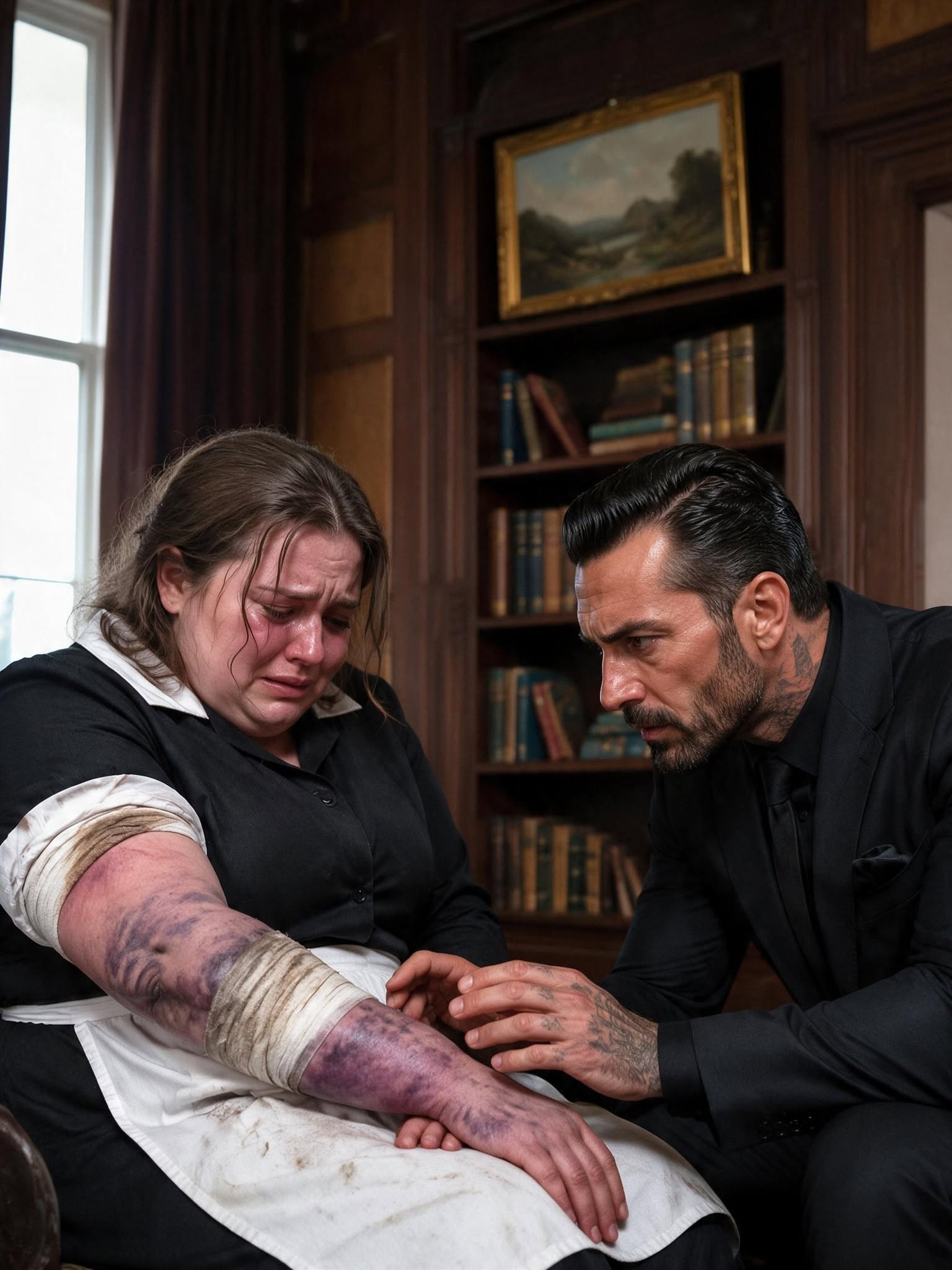 The Fat Maid Tried to Hide Her Broken Arm While Serving Wine — And the Mafia Boss Erased Ten Men Before Sunrise for Her