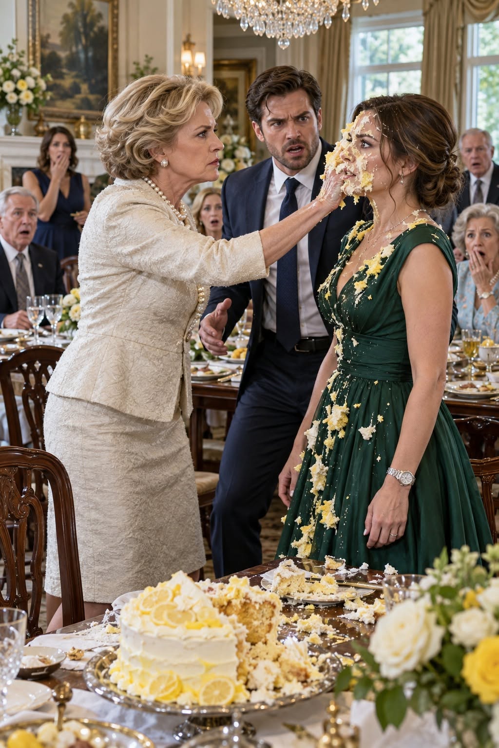 My mother-in-law smashed a slice of lemon cake into my face in front of twenty-two relatives and called me a gold digger. She expected me to cry, apologize, and beg for her approval.