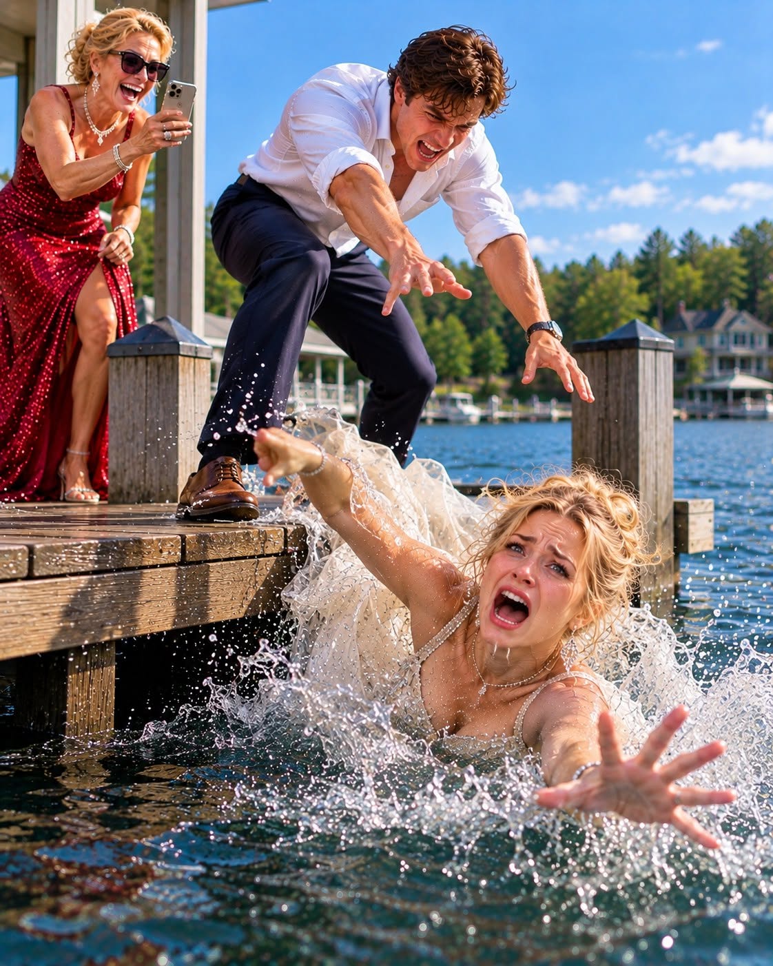 My husband shoved me into a freezing lake, knowing I couldn't swim, while his mother and sister laughed and filmed me fighting for my life. They thought watching me drown was hilarious. But when I finally crawled onto that pier, what I did next turned their laughter into absolute terror.