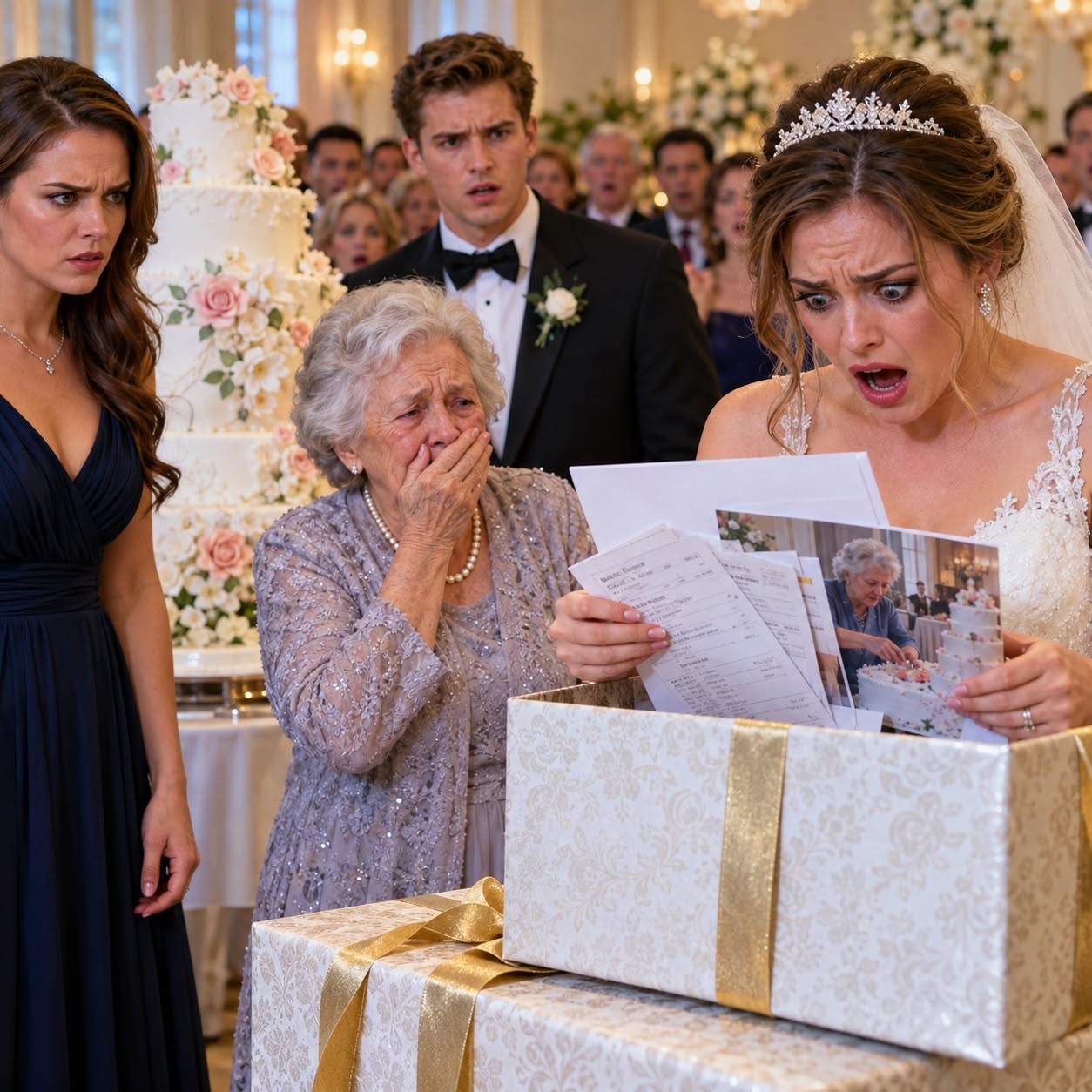 My brother's bride made my 73-year-old grandmother work for three days on a wedding cake, then laughed in her face when she asked to be paid. So I put one extra item in her wedding gift, and when she opened the box in front of 150 guests, she went white.