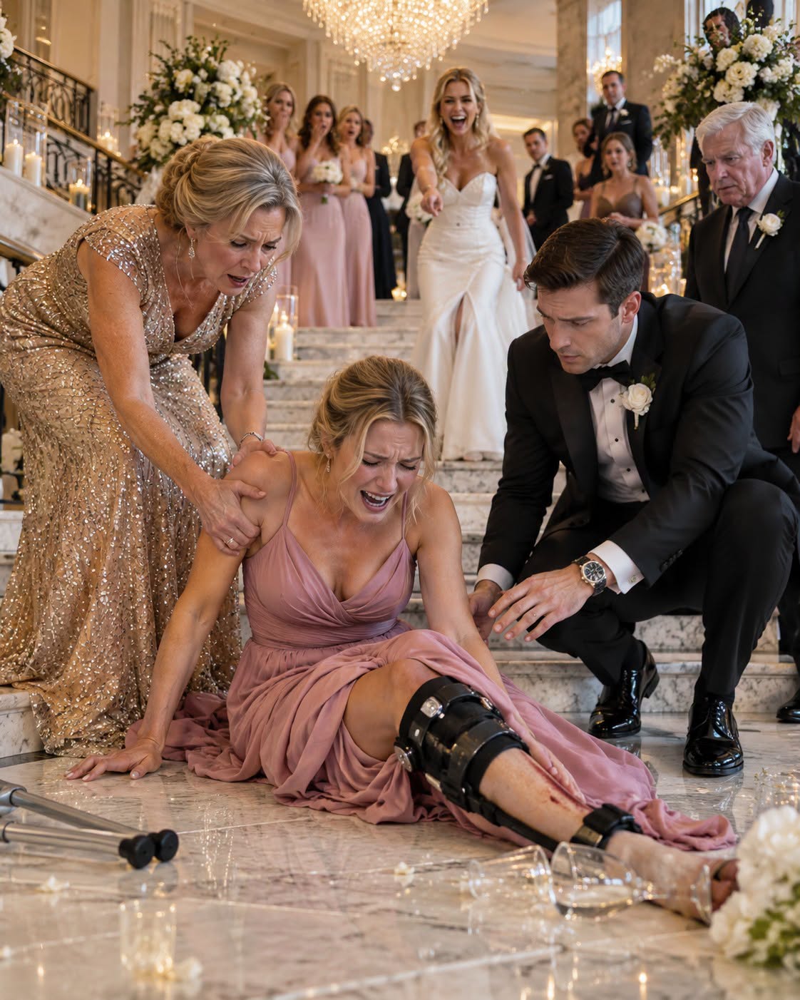 My sister pushed me down a marble staircase at her luxury wedding rehearsal—and laughed when my leg snapped.