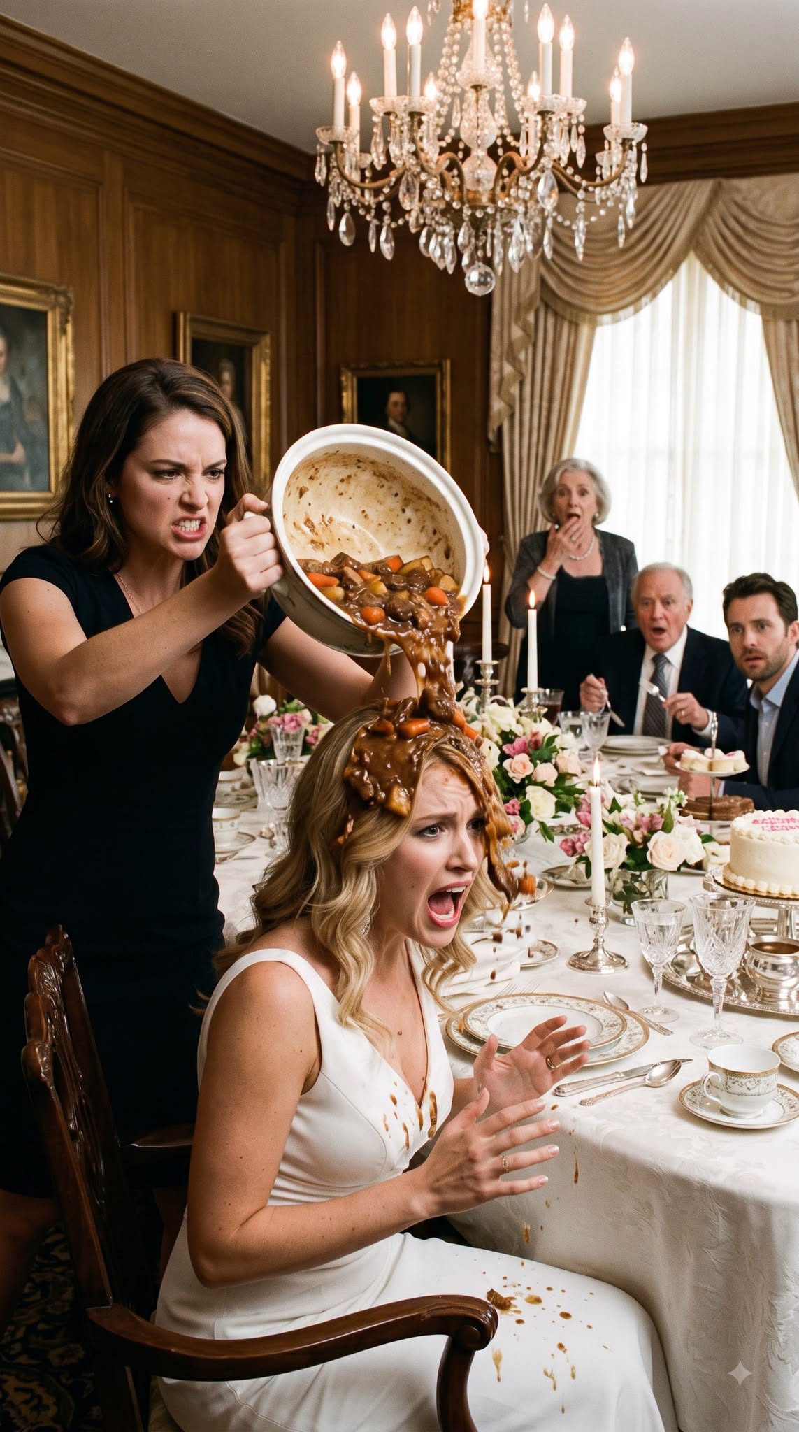 "At my mother-in-law's birthday party, my sister-in-law complained that I served the food too slowly and slapped me in front of the entire family. Without a second thought, I grabbed the heavy bowl of beef stew from the table and dumped it straight over her head. As she shrieked in shock, dripping with thick gravy, I leaned in and whispered, 'How do you like your serving now?'—and then..."