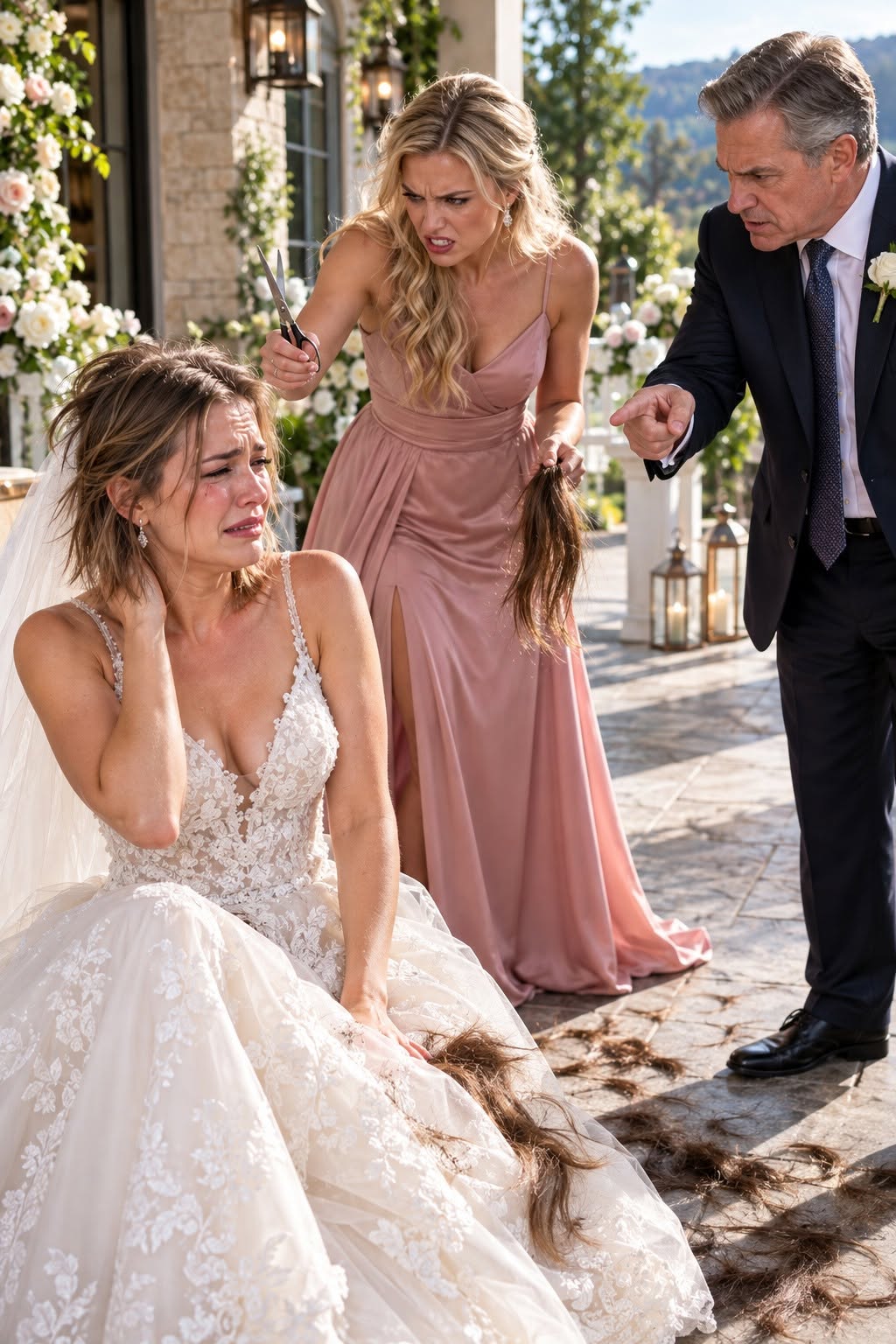"My Sister Cut Off My Hair Four Hours Before My Wedding, and Dad Said, ‘You Started It.’ She Smirked Through the Ceremony—Until Our Reception Screen Played the Hidden Camera Footage, and a $45,000 Bank Receipt Exposed the Lie That Had Protected Her for Years."