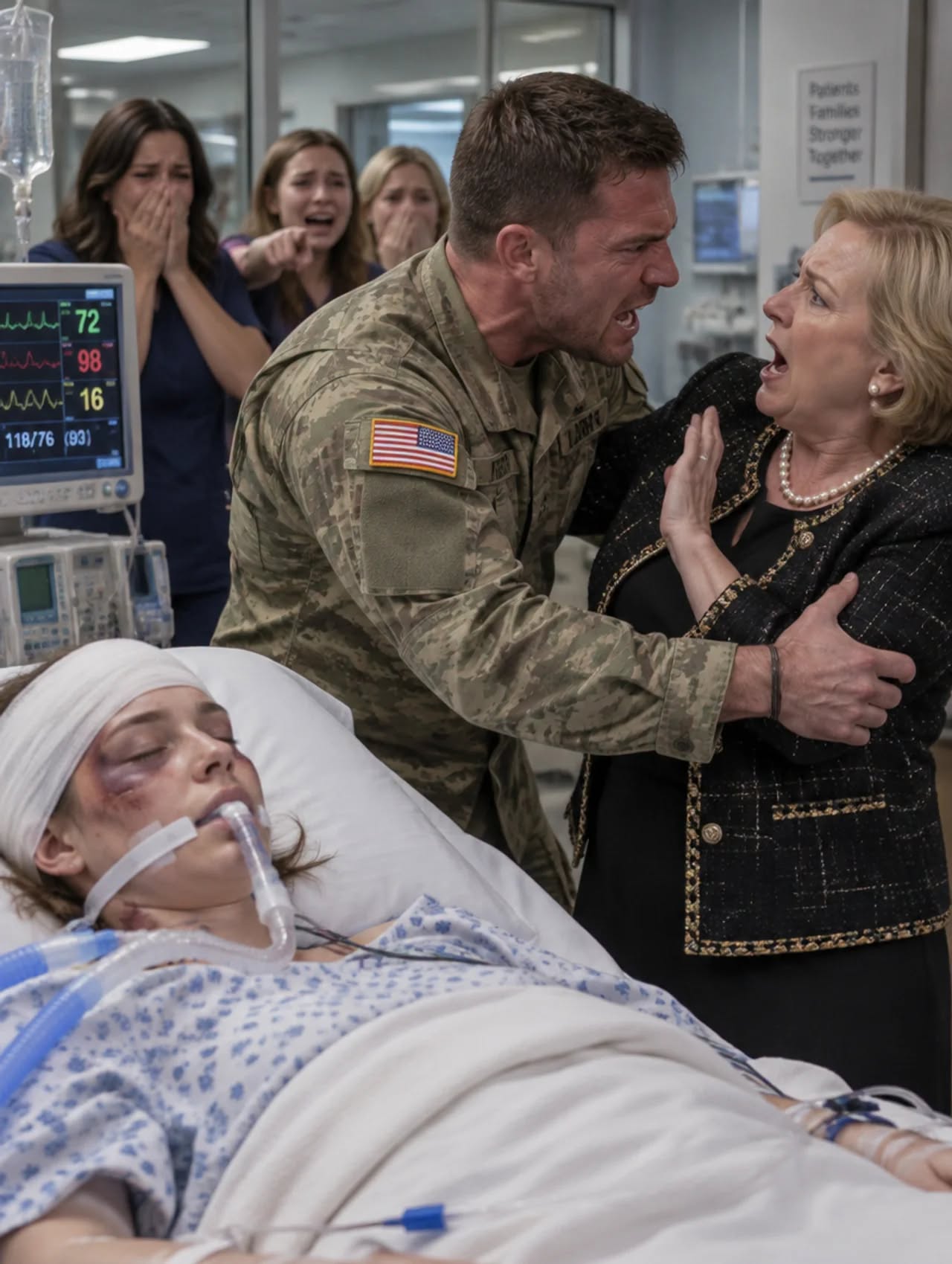 I stepped off a classified military transport and made my way straight to the ICU, where my wife lay with twenty-seven broken b0nes and a fractured skull. Outside her hospital room, her mother and six sisters stood smiling as if they were waiting for lunch to be served. The detective assigned to her case leaned closer and whispered, "Captain, this family practically owns the entire county." I looked through the glass at my wife's bruised, swollen face and replied, "Good. My authority reaches far beyond this county."