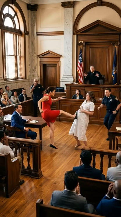 8 months pregnant, I entered court expecting only a painful divorce. Instead, my CEO husband and his mistress mocked and assaulted me openly—until the judge met my eyes. His voice trembled as he ordered the courtroom sealed, and everything suddenly changed. My husband’s face went pale as he realized he was trapped with the one man he couldn’t buy.