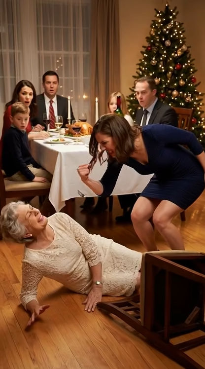 I spent the entire day cooking Christmas dinner for the family. When I finally sat down in the chair beside my husband, his daughter shoved me and snarled, “That seat belongs to my mother.” I swallowed the pain and waited for my husband to defend me—but he only told me not to sit there again. Everyone else kept eating, pretending nothing had happened. I had given my youth, my effort, my whole life to this family. And in that moment, I realized something clearly: it was time they learned who I really was.