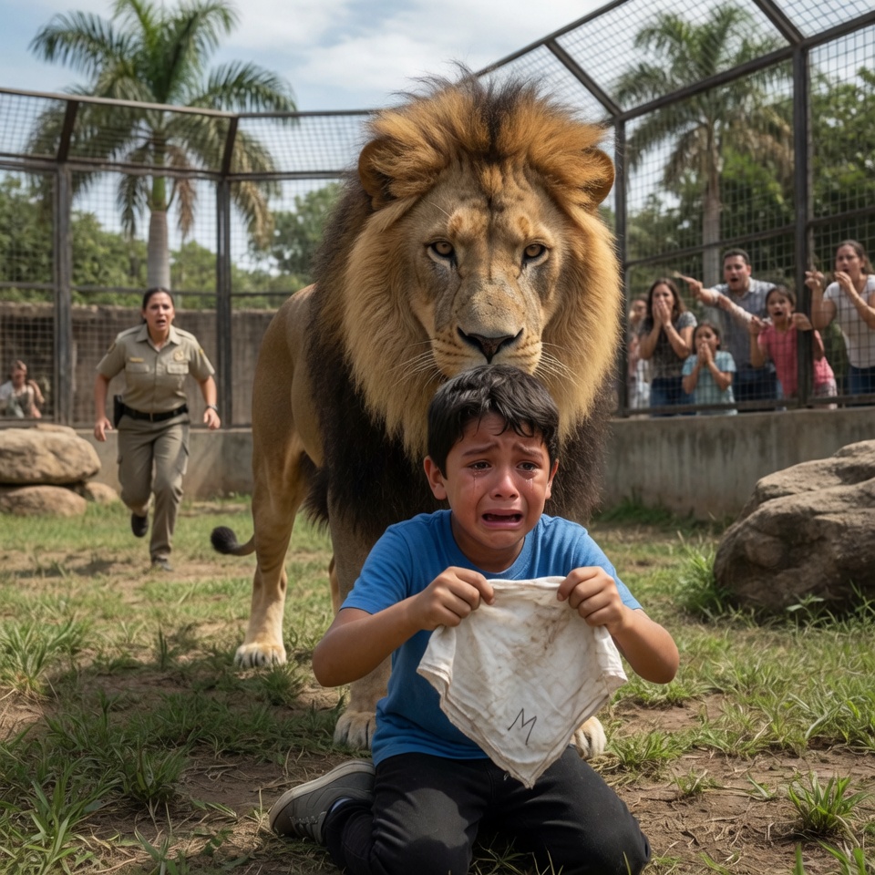 Su Padre Fallecido Le Dejó un Pañuelo para Que el León Lo Reconociera… Pero Nadie Creyó Hasta Que el Animal Se Detuvo Frente al Niño